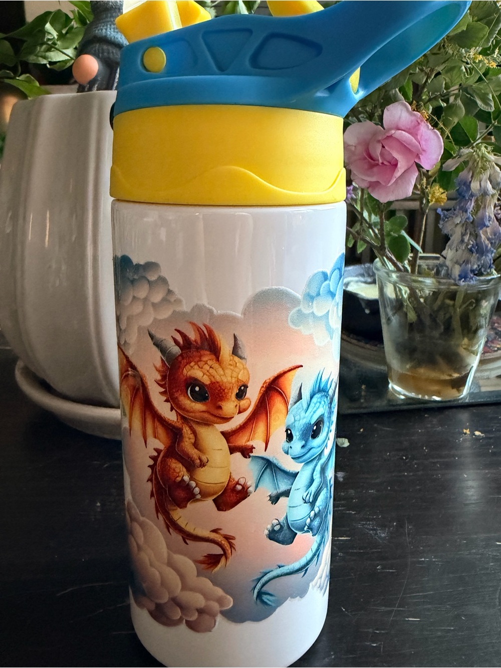 Kids Tumbler Baby Boy Dragons Stainless Steel Water Bottle Handmade NOT Vinyl